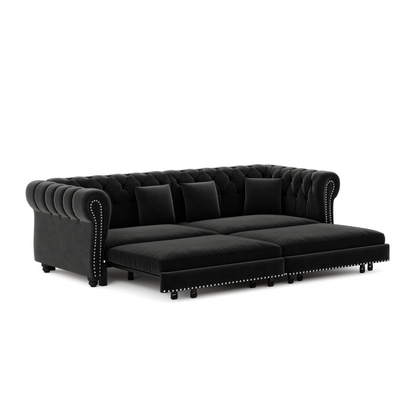 89" 3-Seater Velvet Chesterfield Sofa Bed with Movable Ottoman
