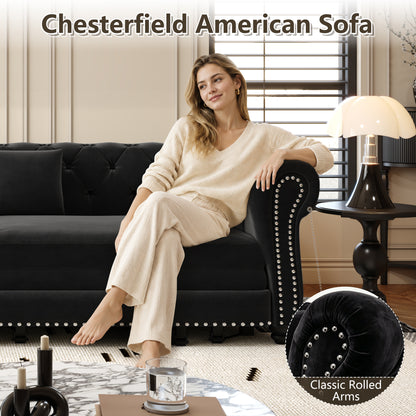 89" 3-Seater Velvet Chesterfield Sofa Bed with Movable Ottoman