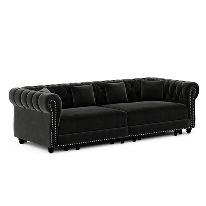 89" 3-Seater Velvet Chesterfield Sofa Bed with Movable Ottoman