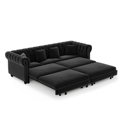 89" 3-Seater Velvet Chesterfield Sofa Bed with Movable Ottoman