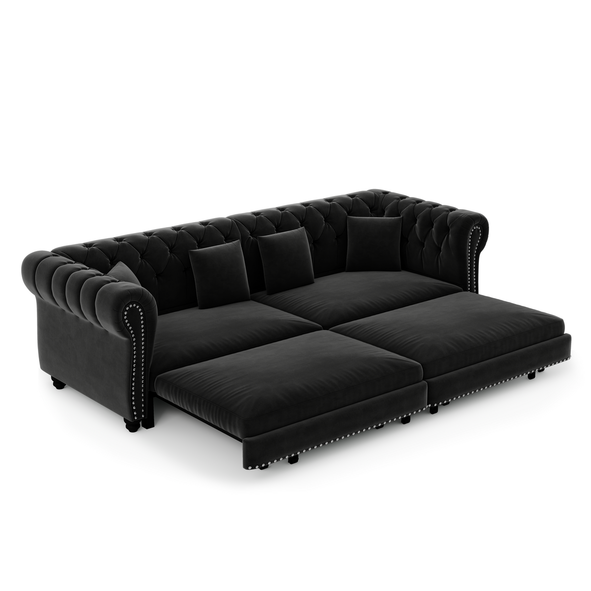 89" 3-Seater Velvet Chesterfield Sofa Bed with Movable Ottoman