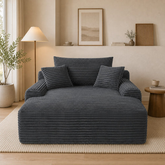 Plush Convertible Chaise Lounge Chair with Wide Armrest & Throw Pillows
