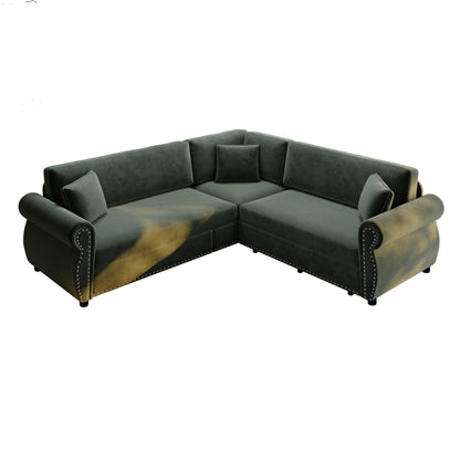 88.2" L-Shaped Chenille Sectional Sofa with Pull-Out Bed & Rolled Arm
