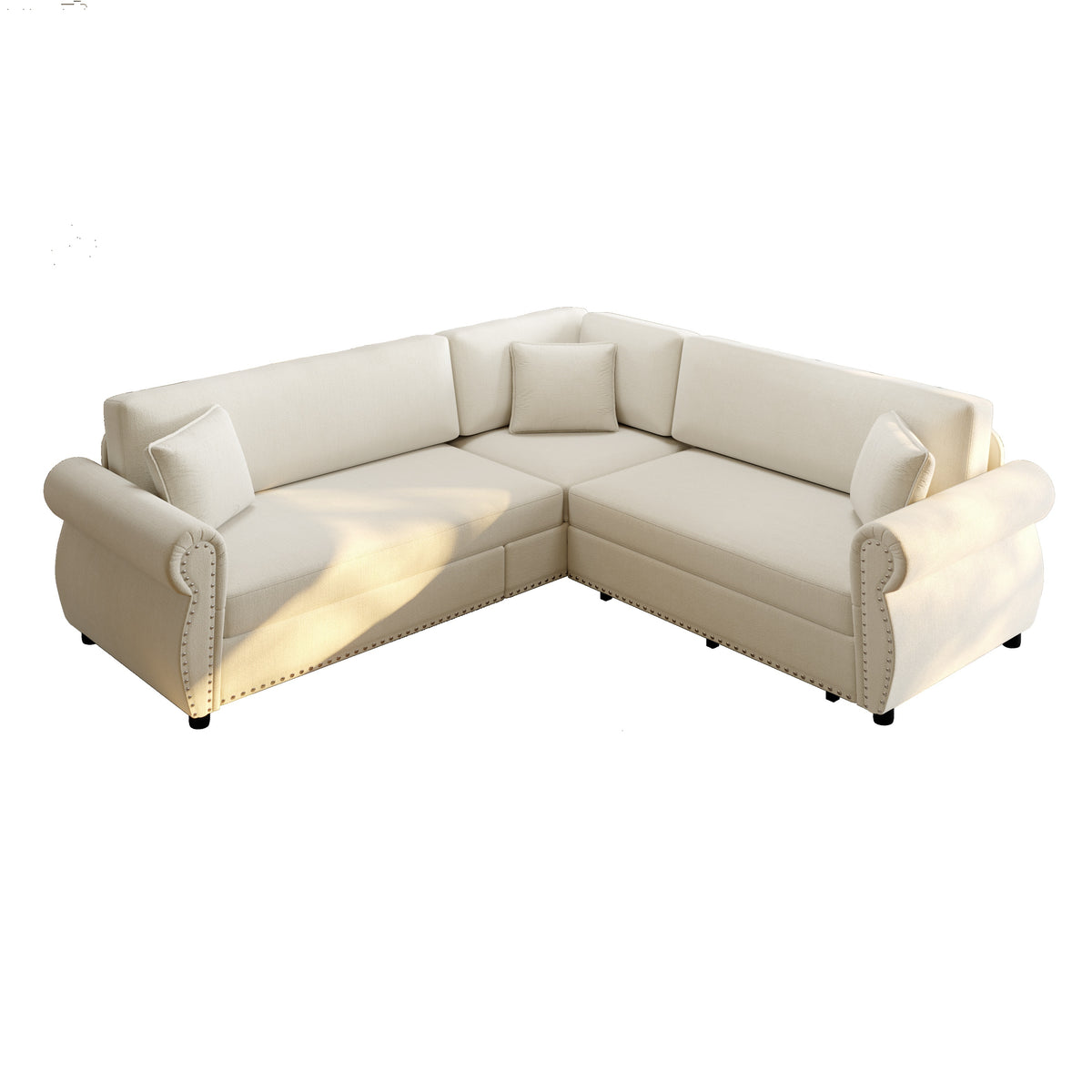 88.2" L-Shaped Chenille Sectional Sofa with Pull-Out Bed & Rolled Arm