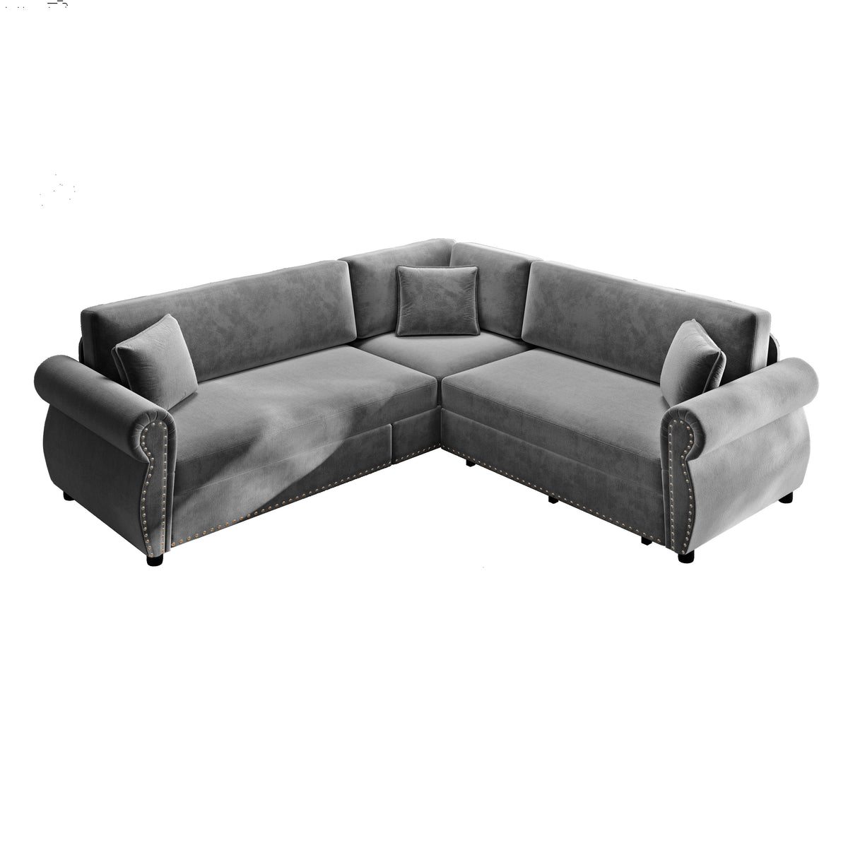 88.2" L-Shaped Chenille Sectional Sofa with Pull-Out Bed & Rolled Arm