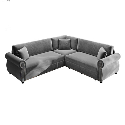 88.2" L-Shaped Chenille Sectional Sofa with Pull-Out Bed & Rolled Arm