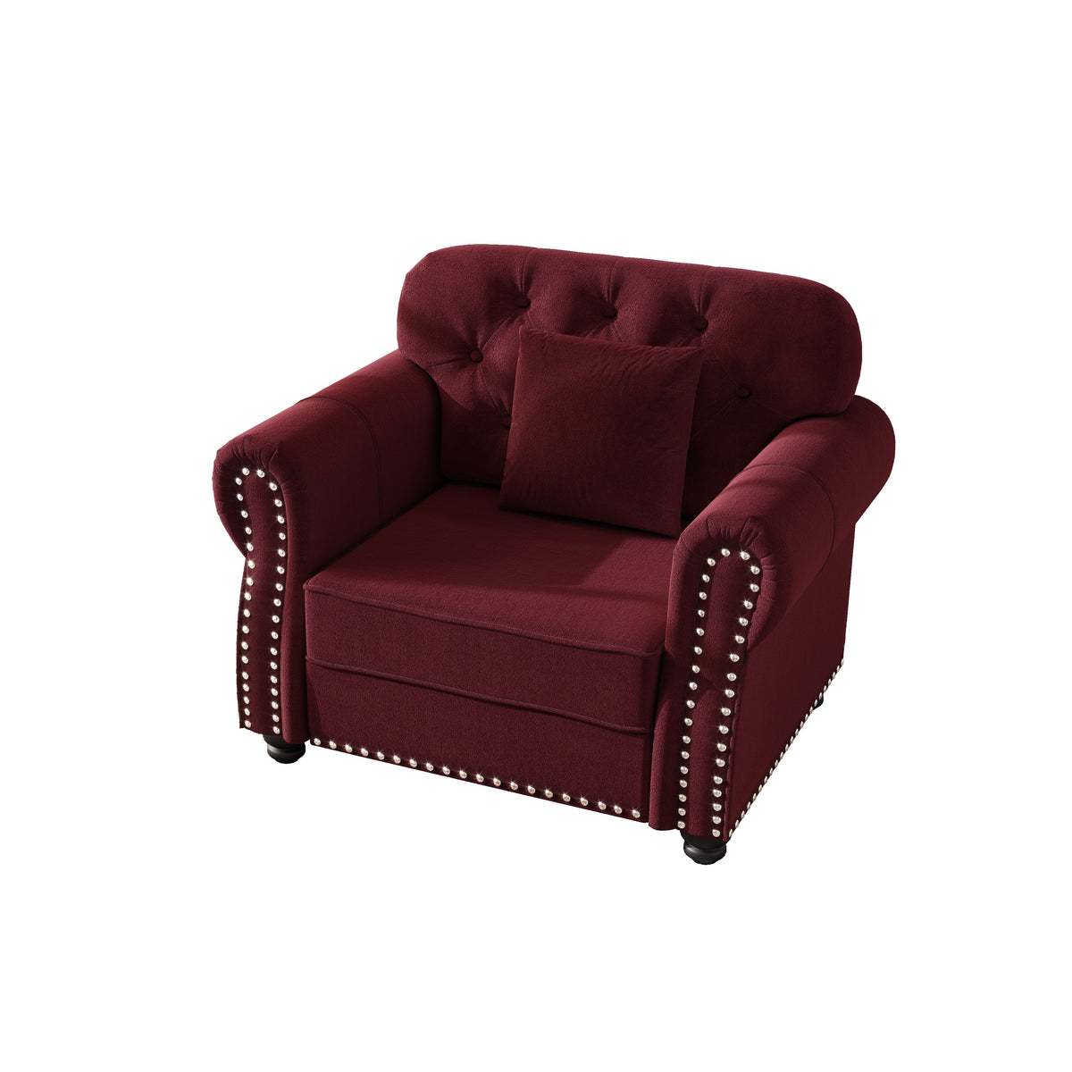 Velvet Chesterfield Sofa with Rolled Armrests, Nailhead Trim & Button Tufting, 1 Pillow