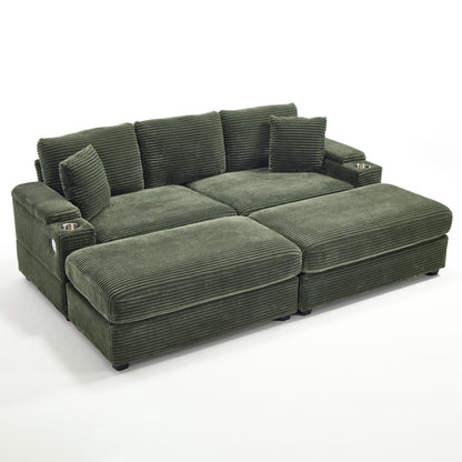 Corduroy Upholstered Sofa, Deep Seat, Detachable Cushions