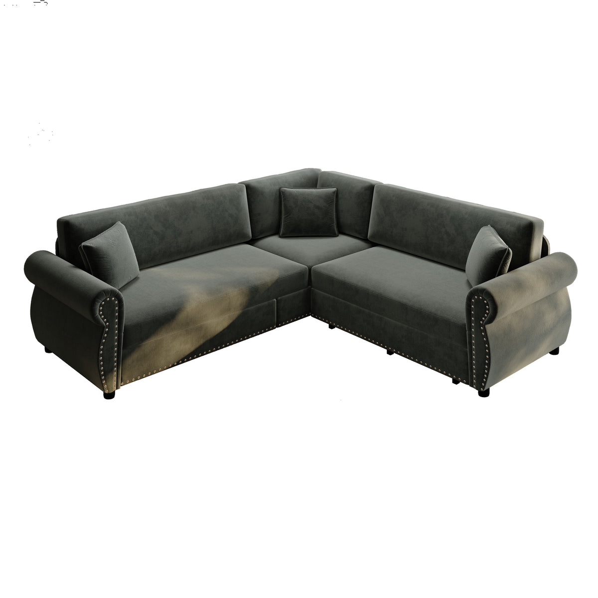88.2" L-Shaped Chenille Sectional Sofa with Pull-Out Bed & Rolled Arm
