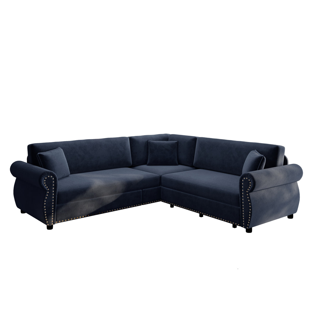 88.2" L-Shaped Chenille Sectional Sofa with Pull-Out Bed & Rolled Arm