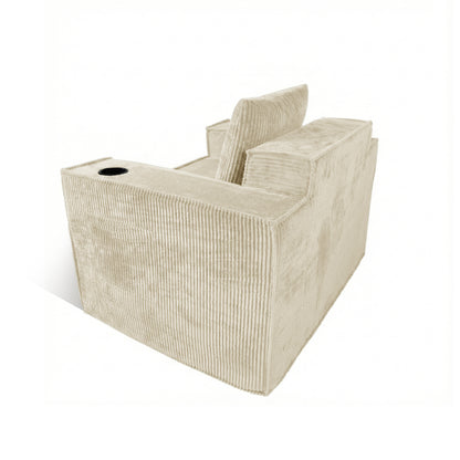 Beige Soft Corduroy Single Armchair – Self-Expanding, Lumbar Support, Living Room Relaxation