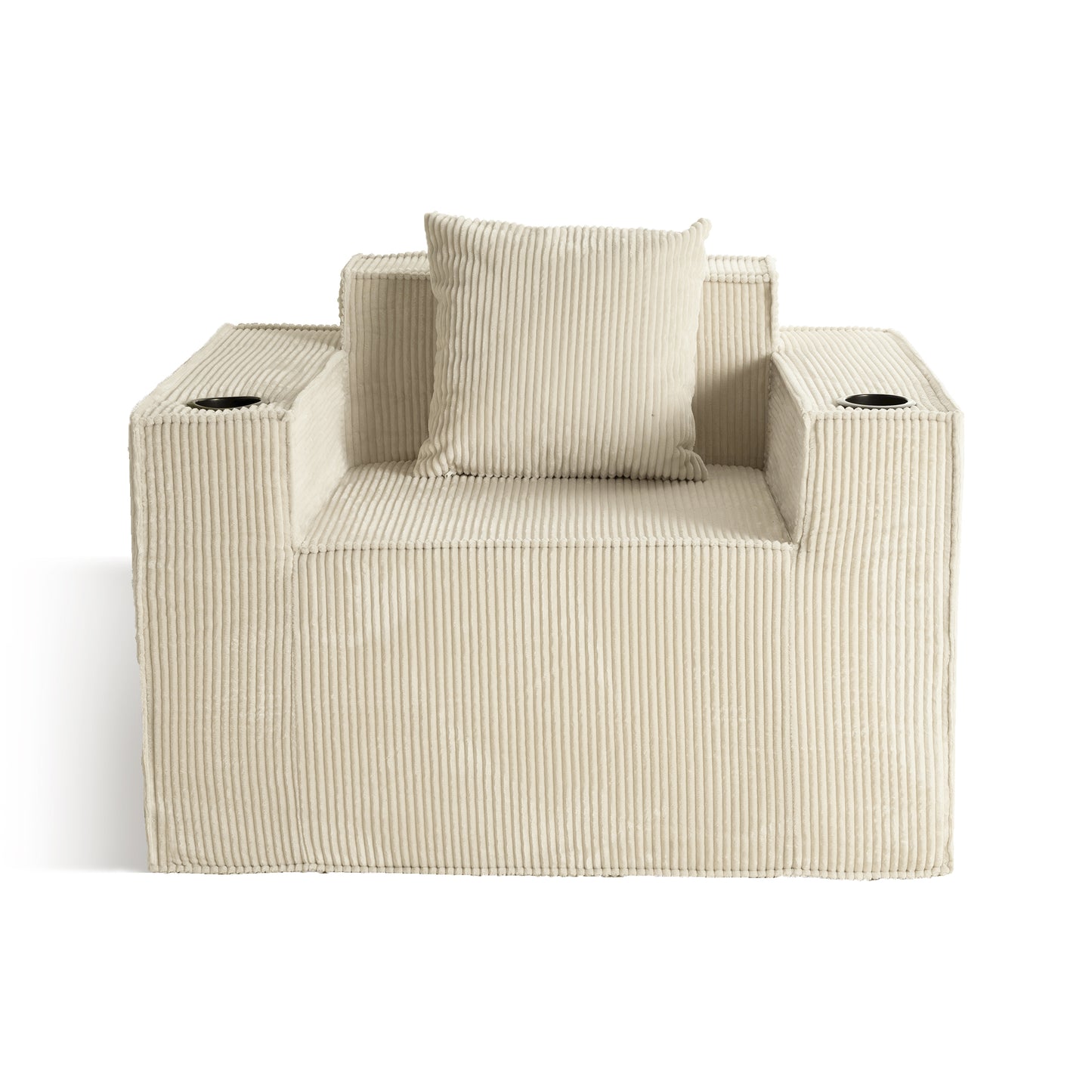 Beige Soft Corduroy Single Armchair – Self-Expanding, Lumbar Support, Living Room Relaxation