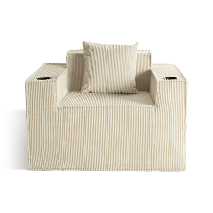 Beige Soft Corduroy Single Armchair – Self-Expanding, Lumbar Support, Living Room Relaxation