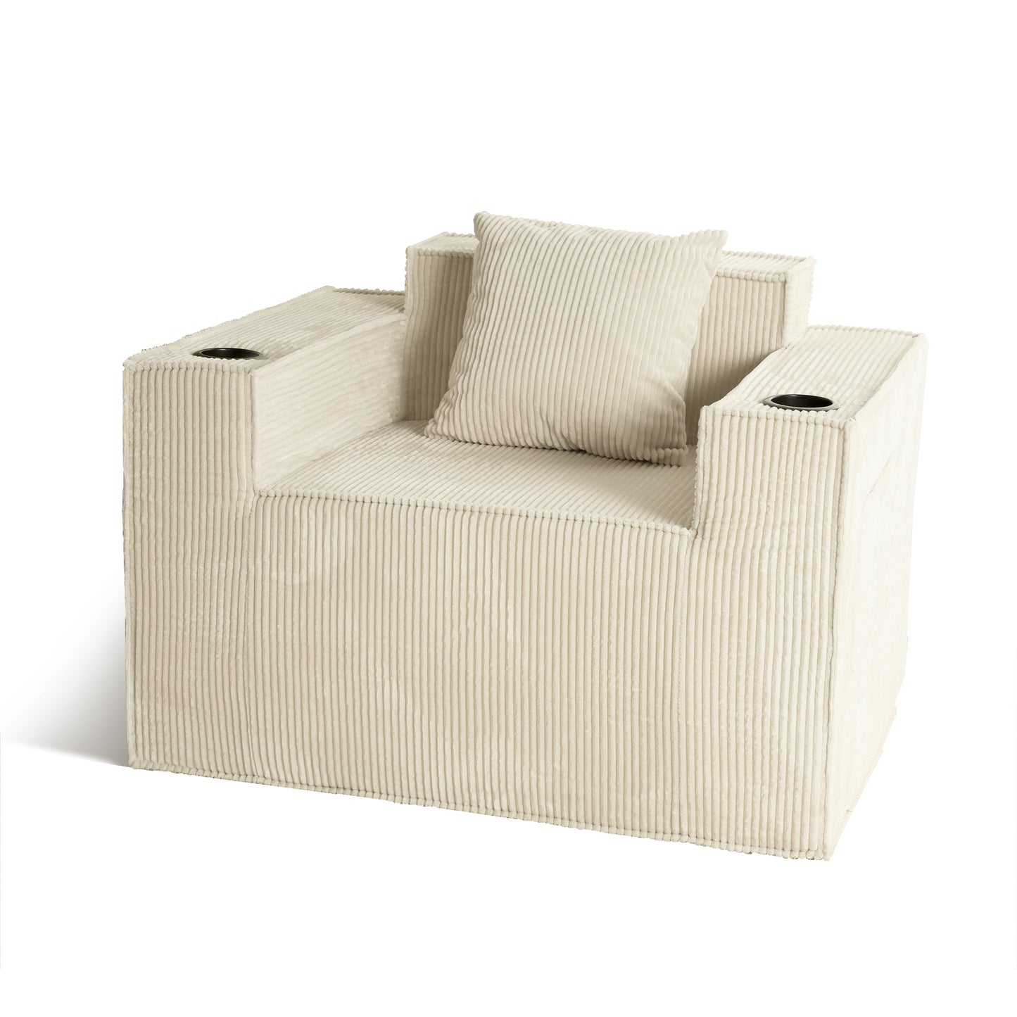Beige Soft Corduroy Single Armchair – Self-Expanding, Lumbar Support, Living Room Relaxation
