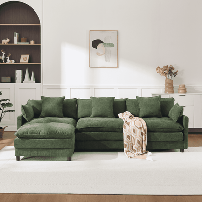 108" 4-Seater L-Shaped Modular Chenille Sofa with Ottoman, Deep Seat Cloud Couch
