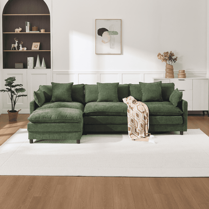 108" 4-Seater L-Shaped Modular Chenille Sofa with Ottoman, Deep Seat Cloud Couch