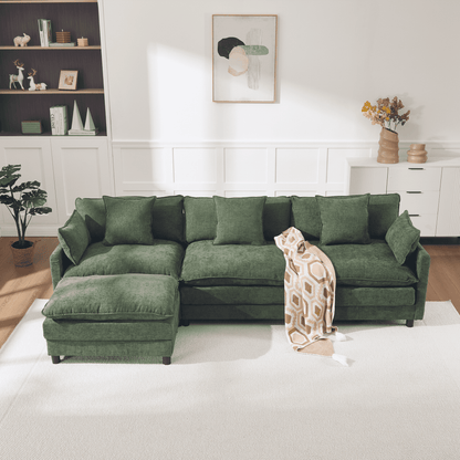 108" 4-Seater L-Shaped Modular Chenille Sofa with Ottoman, Deep Seat Cloud Couch