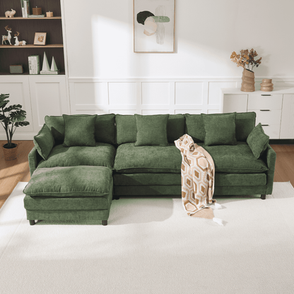 108" 4-Seater L-Shaped Modular Chenille Sofa with Ottoman, Deep Seat Cloud Couch
