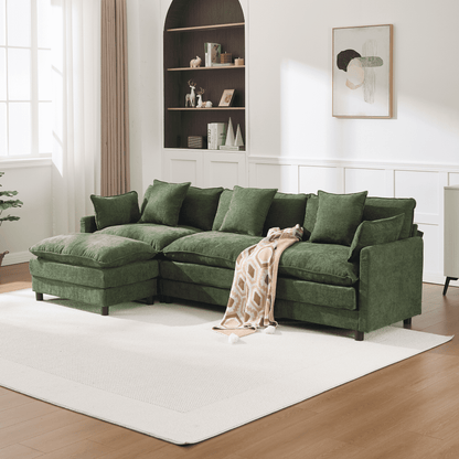 108" 4-Seater L-Shaped Modular Chenille Sofa with Ottoman, Deep Seat Cloud Couch