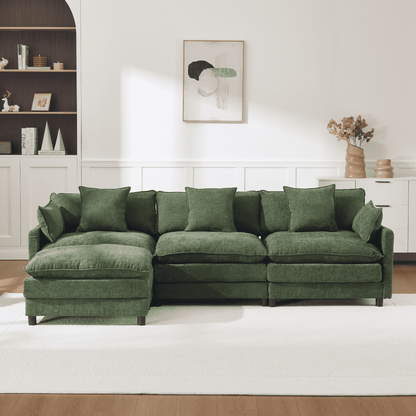 108" 4-Seater L-Shaped Modular Chenille Sofa with Ottoman, Deep Seat Cloud Couch