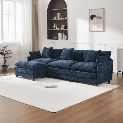 108" 4-Seater L-Shaped Modular Chenille Sofa with Ottoman, Deep Seat Cloud Couch