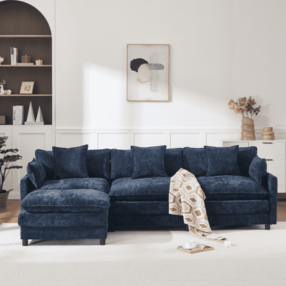 108" 4-Seater L-Shaped Modular Chenille Sofa with Ottoman, Deep Seat Cloud Couch