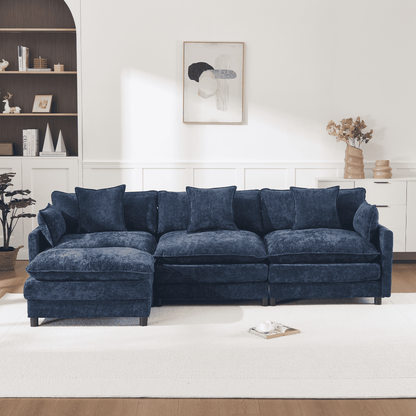 108" 4-Seater L-Shaped Modular Chenille Sofa with Ottoman, Deep Seat Cloud Couch