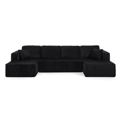 U-Shaped Modular Corduroy Sectional Sofa, Compressed Sleeper Couch