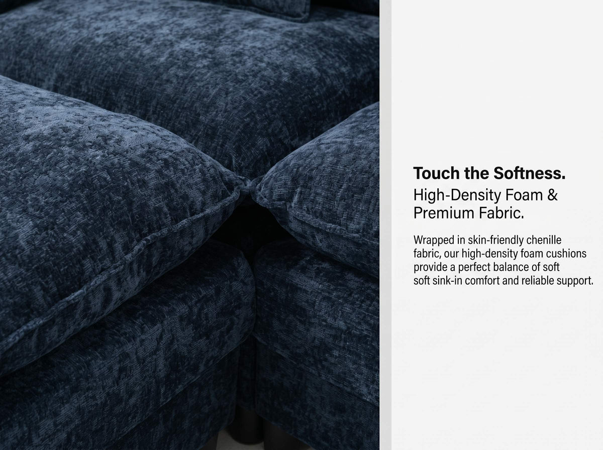 108" 4-Seater L-Shaped Modular Chenille Sofa with Ottoman, Deep Seat Cloud Couch