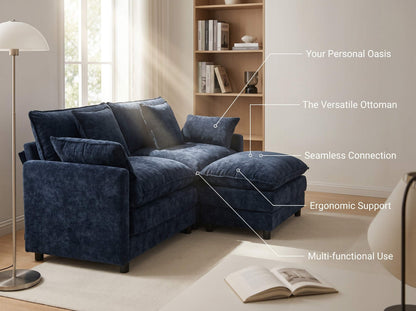 108" 4-Seater L-Shaped Modular Chenille Sofa with Ottoman, Deep Seat Cloud Couch