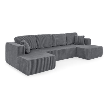 U-Shaped Modular Corduroy Sectional Sofa, Compressed Sleeper Couch