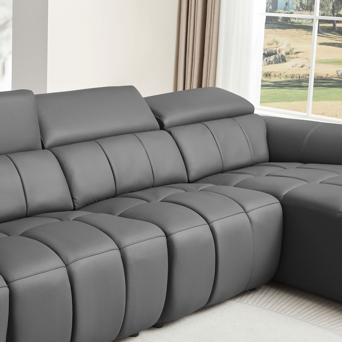 Modern Electric Wall-Hugger Reclining L-Shaped Leather Sofa with USB Port