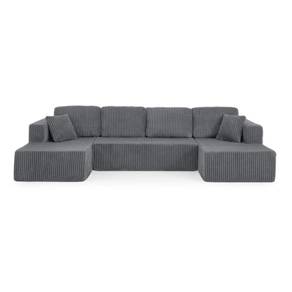 U-Shaped Modular Corduroy Sectional Sofa, Compressed Sleeper Couch