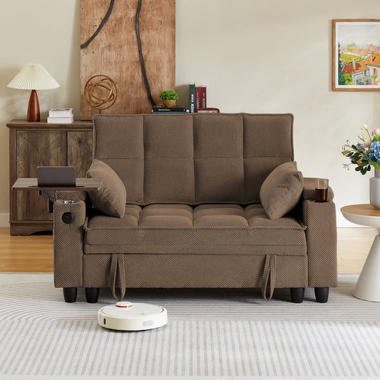 Loveseat Sofa With Storage ,USB Ports, Cup Holder and Swivel Side Table