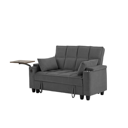 Loveseat Sofa With Storage ,USB Ports, Cup Holder and Swivel Side Table