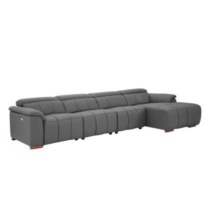 Modern Electric Wall-Hugger Reclining L-Shaped Leather Sofa with USB Port