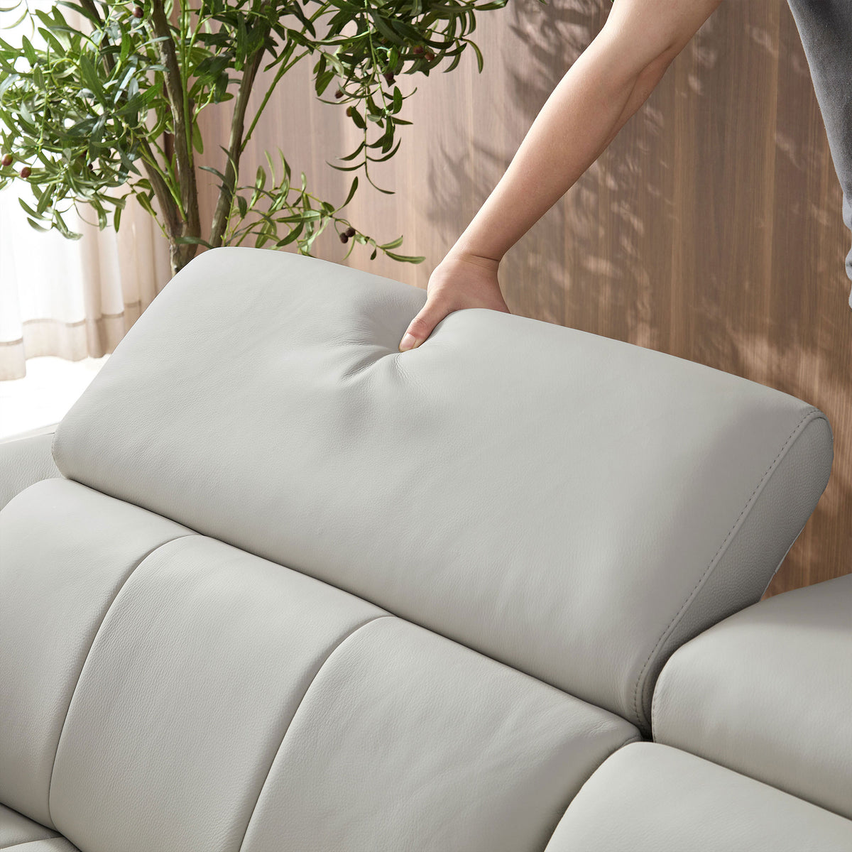Modern Electric Wall-Hugger Reclining L-Shaped Leather Sofa with USB Port
