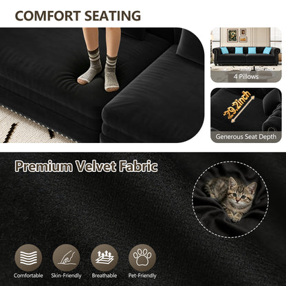 89" 3-Seater Velvet Chesterfield Sofa Bed with Movable Ottoman