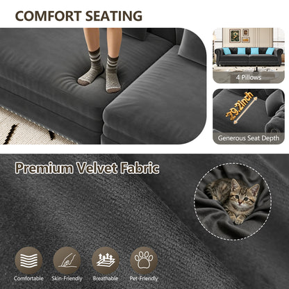 89" 3-Seater Velvet Chesterfield Sofa Bed with Movable Ottoman