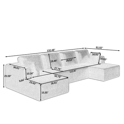 U-Shaped Modular Corduroy Sectional Sofa, Compressed Sleeper Couch