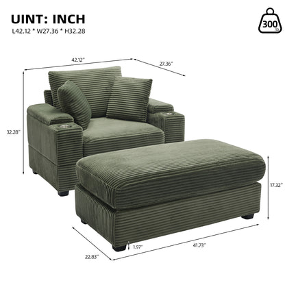 Corduroy Upholstered Sofa, Deep Seat, Detachable Cushions