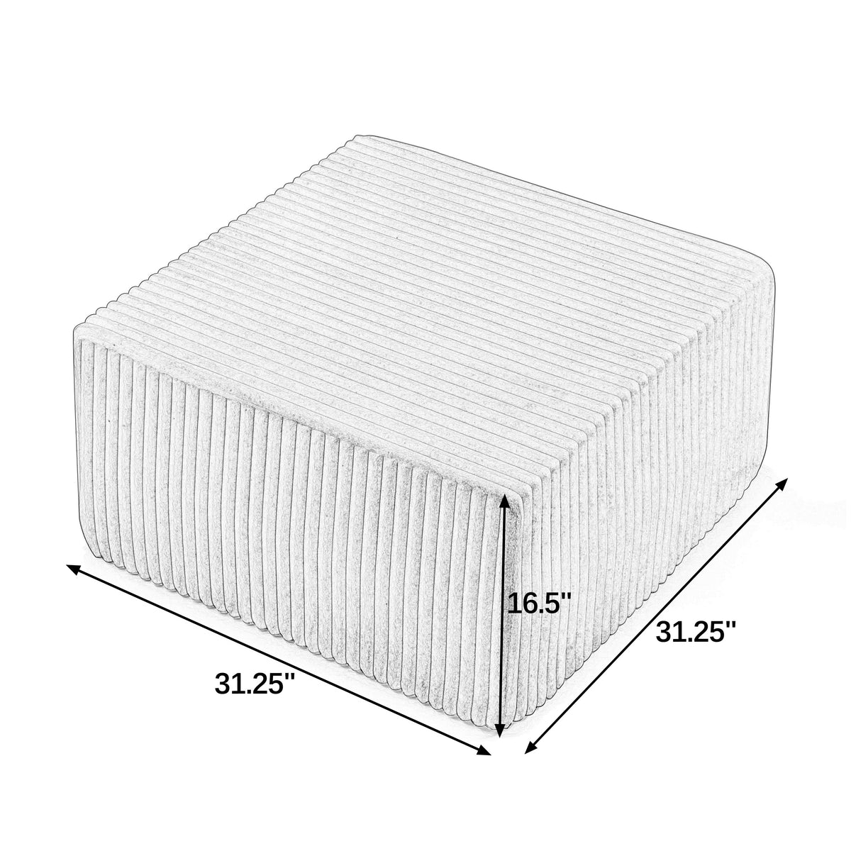 Square Striped Corduroy Modular Ottoman Cube, Upholstered Footstool
