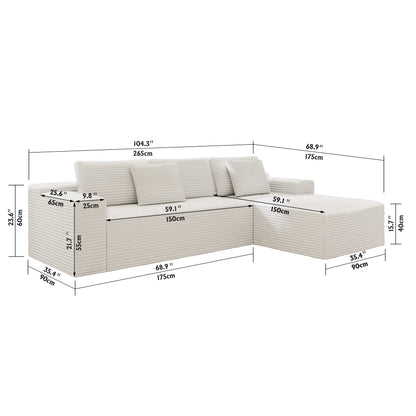 Compressed Modular Sofa Seat, Corduroy Upholstered Couch for Living Room & Bedroom