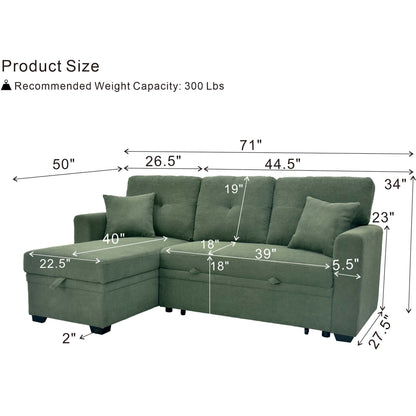 Convertible Sofa Bed with Reversible Chaise, Storage & Breathable Fabric