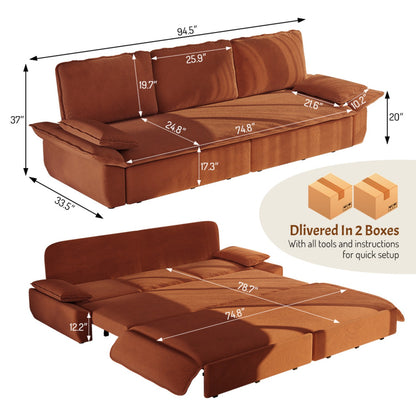 94.5" 3-in-1 Corduroy Queen Pull-Out Sofa Bed