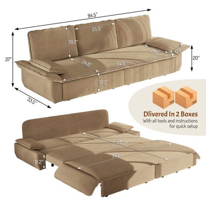 94.5" 3-in-1 Corduroy Queen Pull-Out Sofa Bed