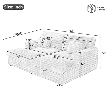 82" Oversized Double Chaise Lounge Sofa Bed with USB Ports & Cup Holders