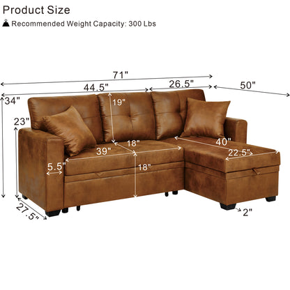 L-Shaped Sectional Sofa with Pull-Out Bed, Reversible Chaise & Storage