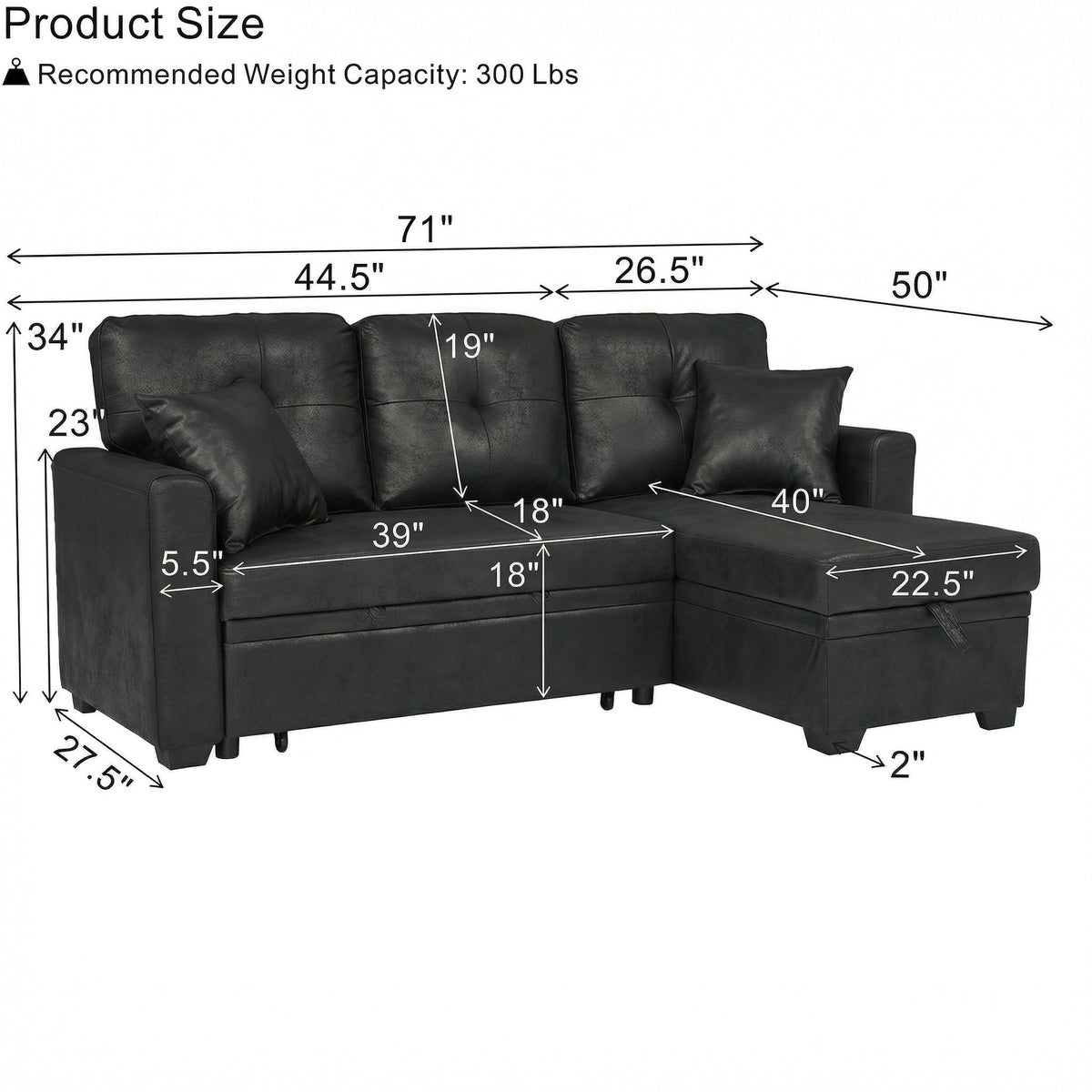 L-Shaped Sectional Sofa with Pull-Out Bed, Reversible Chaise & Storage