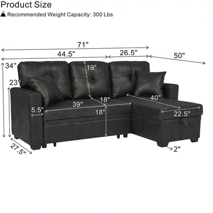 L-Shaped Sectional Sofa with Pull-Out Bed, Reversible Chaise & Storage